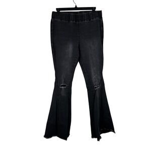 Black Flare Distressed Pull On Jeans Women's Boutique